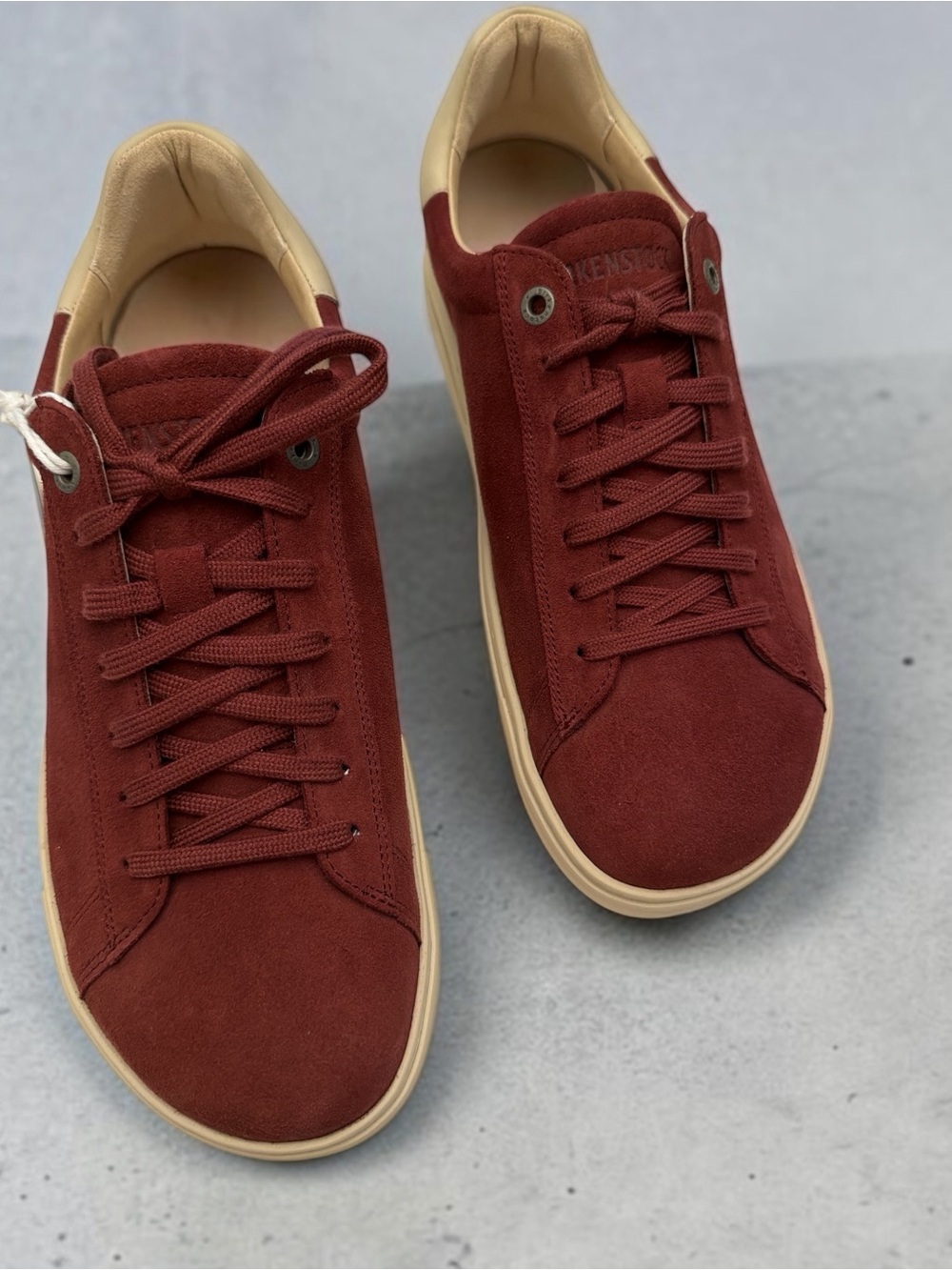 Birkenstock Men's Burgundy Suede Sneakers with Cream Accents Unisex W 11